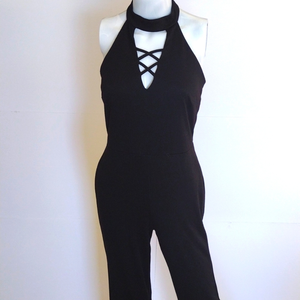 Crystal Doll Woman Size 5 Black Jumpsuit Backless